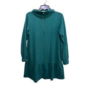 Z Supply Women's Green 1/4 Zip Long Sleeve Drop Waist Ruffled Dress Size Small